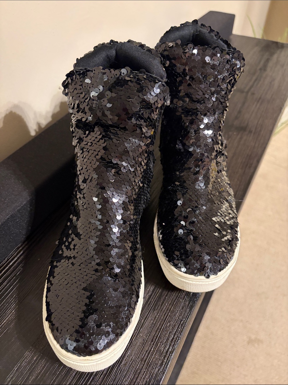 Cape Robbin Black Sequin Wedge Sneaker - Picture 2 of 6
